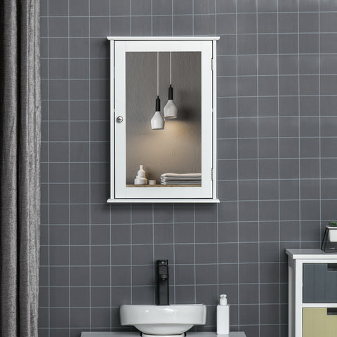 Armário de Casa de Banho com Espelho Armário com Espelho para Casa de Banho com 1 Prateleira de Armazenamento Estilo Moderno 41x14x60 cm Branco