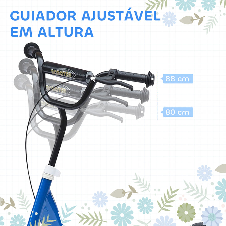 Trotinete para Crianças acima de 5 anos Scooter de 2 Rodas Grandes de 12 Polegadas com Freio e Guidão Ajustável em Altura Carga Máx. 100kg 120x52x80-88cm Azul