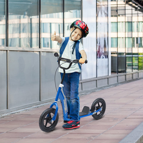 Trotinete para Crianças acima de 5 anos Scooter de 2 Rodas Grandes de 12 Polegadas com Freio e Guidão Ajustável em Altura Carga Máx. 100kg 120x52x80-88cm Azul