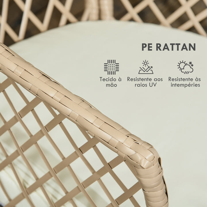 Conjunto 3 Peças de Jardim em Vime Conjunto com 2 Poltronas e 1 Mesa de Centro Redonda com Tampo de Vidro Temperado para Terraço Pátio Natural e Caqui