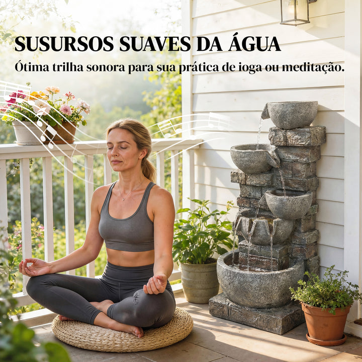 Fonte de Água Decorativa com Luzes LED e Bomba Fonte de Jardim Exterior em Cascata de 5 Níveis Resistente às Intempéries para Jardim Pátio Terraço 34x36x80 cm Multicolor
