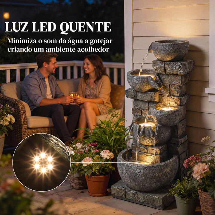 Fonte de Água Decorativa com Luzes LED e Bomba Fonte de Jardim Exterior em Cascata de 5 Níveis Resistente às Intempéries para Jardim Pátio Terraço 34x36x80 cm Multicolor