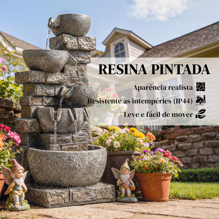 Fonte de Água Decorativa com Luzes LED e Bomba Fonte de Jardim Exterior em Cascata de 5 Níveis Resistente às Intempéries para Jardim Pátio Terraço 34x36x80 cm Multicolor