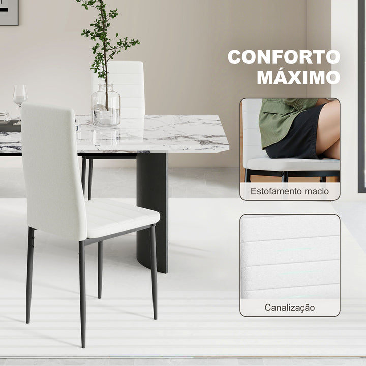 Conjunto de 64 Cadeiras de Sala de Jantar Estofadas em Linho com Pernas em Metal Cadeiras Modernas para Cozinha Quarto Suporta até 120 kg 41x50x97 cm Branco