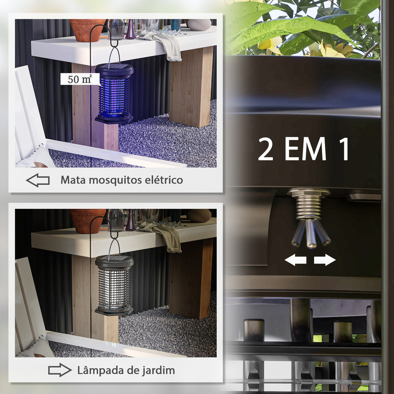 Lâmpada Mata Mosquitos Elétrica 2 em 1 5W Mata Mosquitos Elétrico com Luzes LED UV Recarregável Solar e USB Efeito 30 m² Mata-moscas Elétrico para Jardim Terraço Pátio Preto