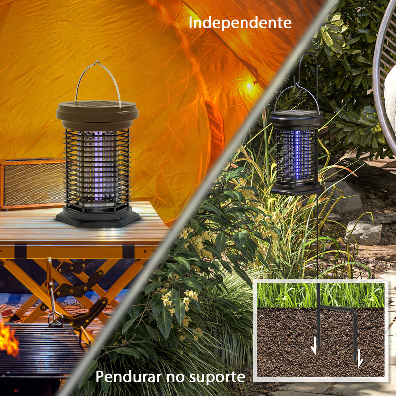 Lâmpada Mata Mosquitos Elétrica 2 em 1 5W Mata Mosquitos Elétrico com Luzes LED UV Recarregável Solar e USB Efeito 30 m² Mata-moscas Elétrico para Jardim Terraço Pátio Preto