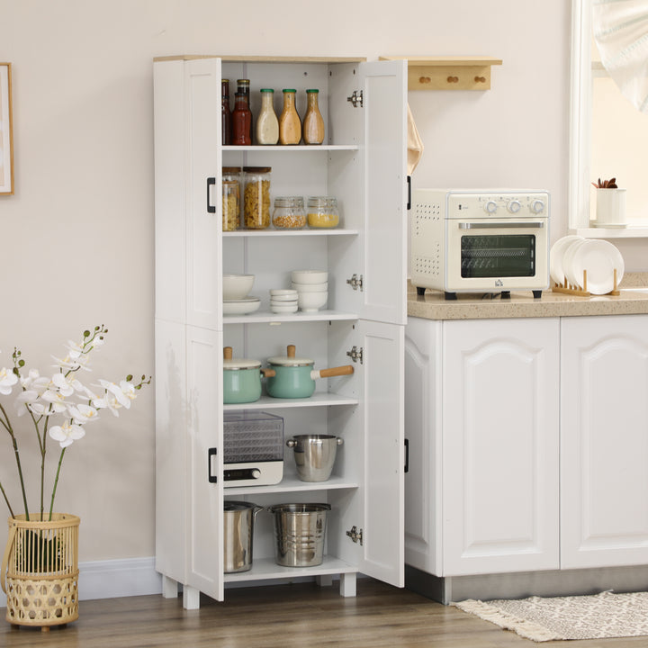 Armário de Cozinha Armário de Armazenamento Cozinha com 4 Portas e Prateleiras Ajustáveis Anti-Tombo 60x30x170,5 cm Branco