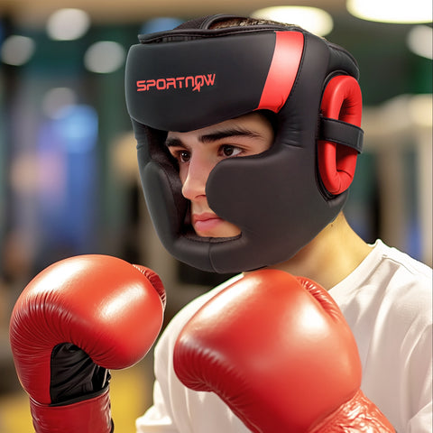 Capacete de Boxe Capacete MMA com Correia Ajustável Protetor de Cabeça para Grappling Sparring Artes Marciais Karate Tamanho L Vermelho e Preto