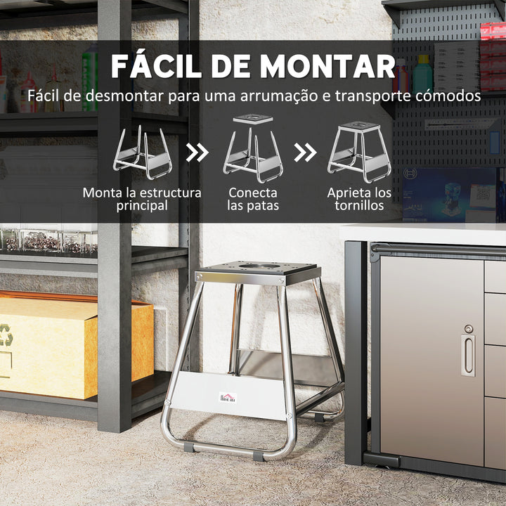 Suporte para Motocicleta Cabalete Tipo Suporte Elevador de Motocross de Aço Carga 500 kg com Plataforma de Borracha Antiderrapante e Área para Reparação e Estacionamento 36x40x40,5 cm Cinza