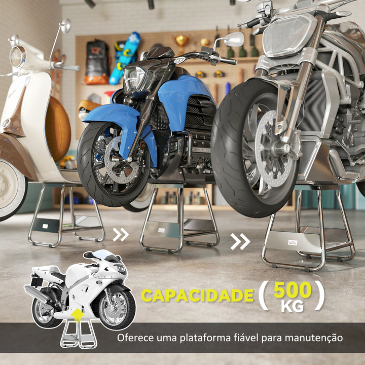 Suporte para Motocicleta Cabalete Tipo Suporte Elevador de Motocross de Aço Carga 500 kg com Plataforma de Borracha Antiderrapante e Área para Reparação e Estacionamento 36x40x40,5 cm Cinza