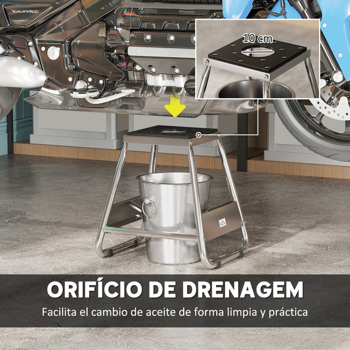 Suporte para Motocicleta Cabalete Tipo Suporte Elevador de Motocross de Aço Carga 500 kg com Plataforma de Borracha Antiderrapante e Área para Reparação e Estacionamento 36x40x40,5 cm Cinza
