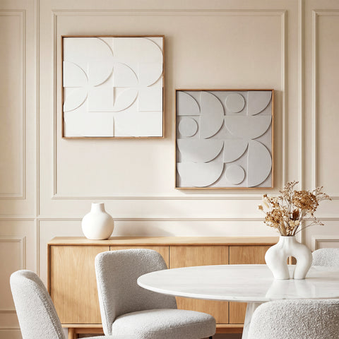 Decoração de Parede em Madeira 3D Conjunto de 2 Peças de Parede 80 cm com Padrões Geométricos Decoração Moderna para Sala Quarto Corredor Branco