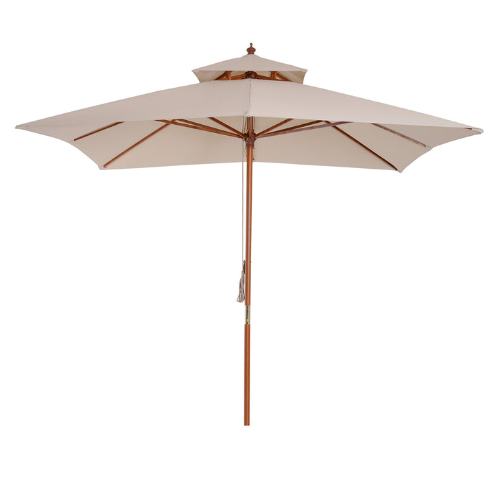 Guarda-sol 3x3 m de Bambu Madeira para Jardim Terraço Pátio Praia Tecto Duplo Rectângulo Poste de 48mm Creme