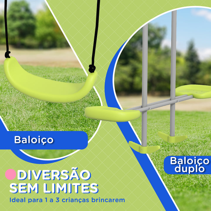 Baloiço para Crianças Baloiço Jardim com 1 Baloiço Simples 1 Planador e Anti-UV Baloiço Infantil Carga 135 kg 255x160x180 cm Cinza e Verde