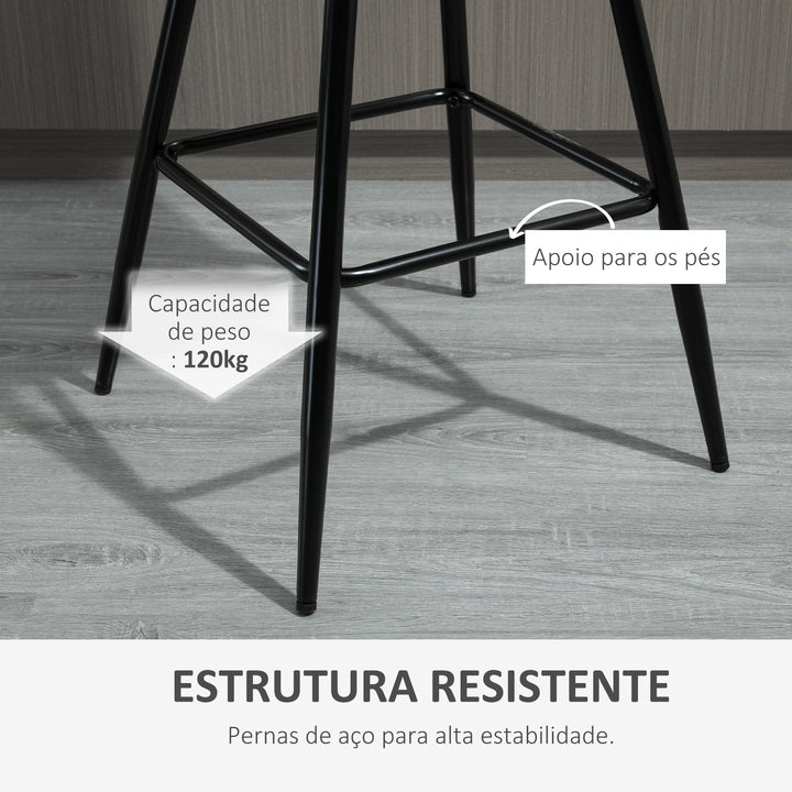 Conjunto de 2 Bancos de Bar com Encosto e Apoio para os Pés Bancos Altos Acolchoados de Estilo Nórdico em Metal e Poliéster para Bar Sala de Jantar 45x47x88 cm Cinza