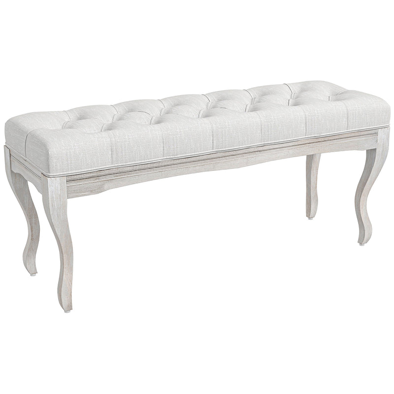 Banco Pé de Cama com Pés de Madeira e Assento Acolchoado Capacidade 120 kg Banco de Estilo Vintage para Dormitório Entrada Corredor 110x37x49 cm Creme