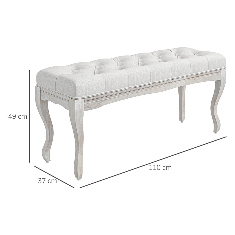 Banco Pé de Cama com Pés de Madeira e Assento Acolchoado Capacidade 120 kg Banco de Estilo Vintage para Dormitório Entrada Corredor 110x37x49 cm Creme