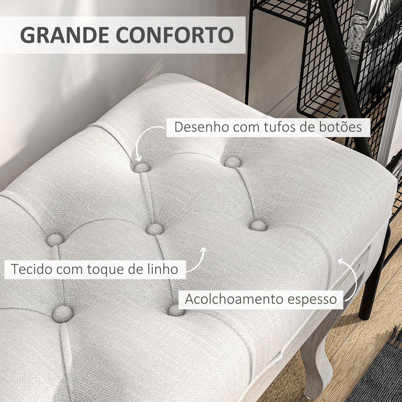 Banco Pé de Cama com Pés de Madeira e Assento Acolchoado Capacidade 120 kg Banco de Estilo Vintage para Dormitório Entrada Corredor 110x37x49 cm Creme