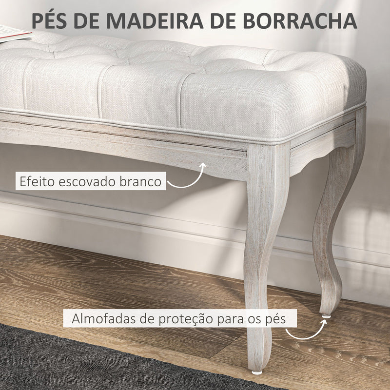 Banco Pé de Cama com Pés de Madeira e Assento Acolchoado Capacidade 120 kg Banco de Estilo Vintage para Dormitório Entrada Corredor 110x37x49 cm Creme