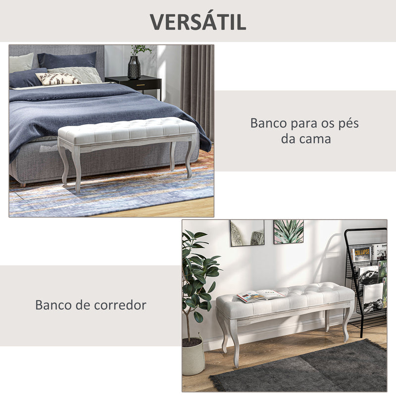 Banco Pé de Cama com Pés de Madeira e Assento Acolchoado Capacidade 120 kg Banco de Estilo Vintage para Dormitório Entrada Corredor 110x37x49 cm Creme