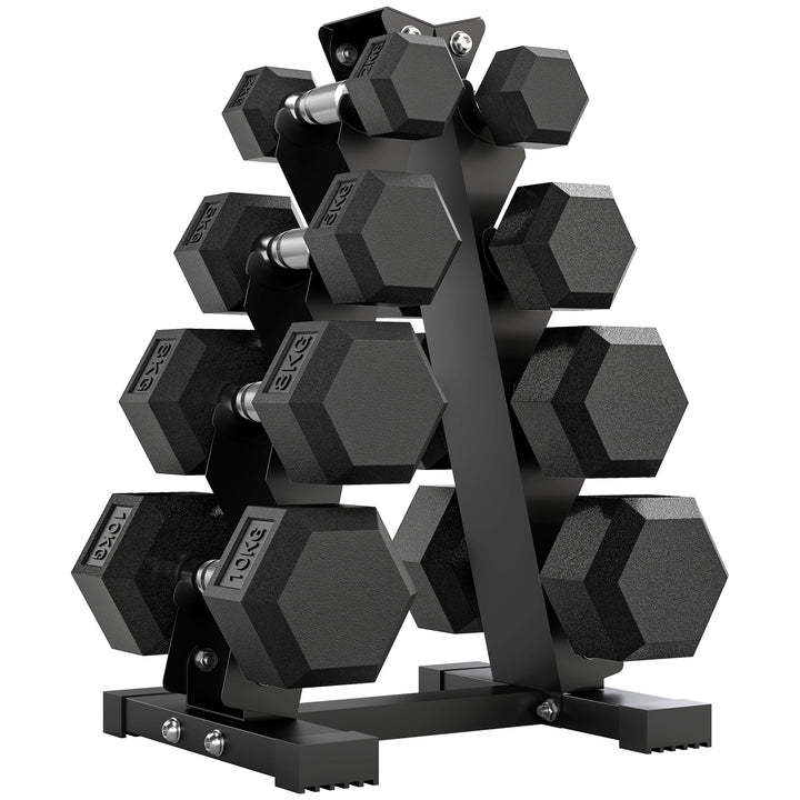 Conjunto de Halteres de 8 Peças 50 kg Halteres Hexagonais 2x2kg 2x5kg 2x8kg 2x10kg com Suporte de Armazenamento e Punho Antiderrapante para Treino em Casa e Ginásio Preto
