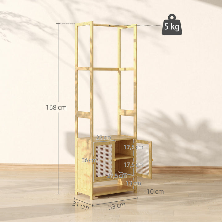 Móvel Cabide de Entrada Cabide para Roupas de Bambu com Sapateira Barra para Pendurar Prateleira Ajustável para Entrada Corredor Quarto 53x31x168 cm Madeira