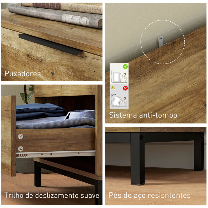 Cómoda de 4 Gavetas Cómoda para Dormitório Alta com Puxadores Metálicos Cómoda Estreita para Sala de Estar Corredor 62x35x105 cm Castanho Rústico