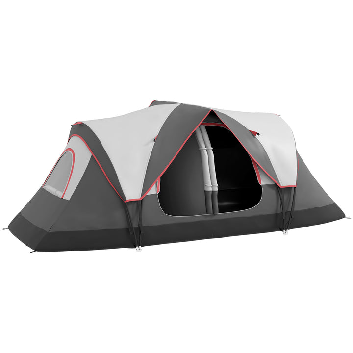 Tenda de Campismo Familiar para 6-8 Pessoas Tenda de Campismo Dobrável com 2 Quartos e Bolsa de Transporte Impermeável para Trekking 450x215x180 cm Cinza