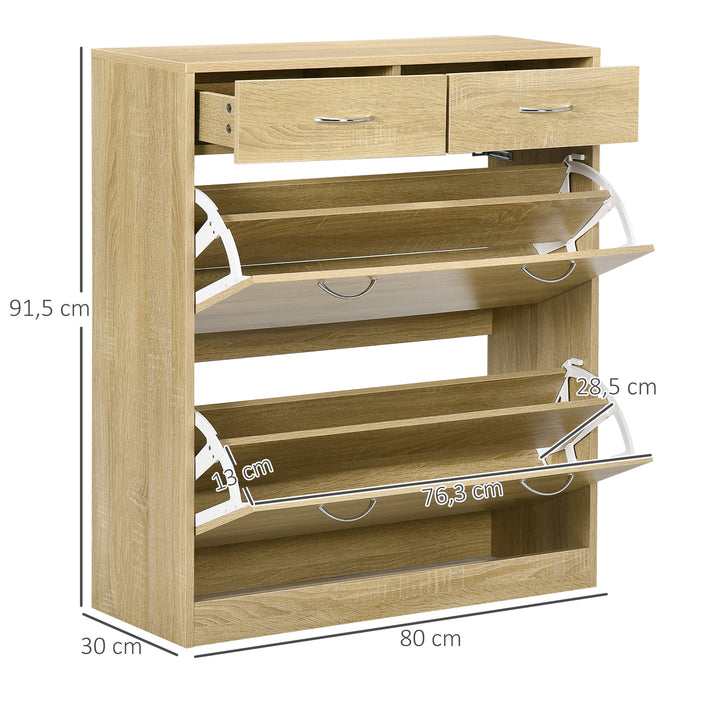 Sapateira Móvel para Sapatos Estreito com 2 Compartimentos e 2 Gavetas para 12 Pares de Sapatos para Sala de Estar Entrada Corredor 80x30x91,5 cm Carvalho