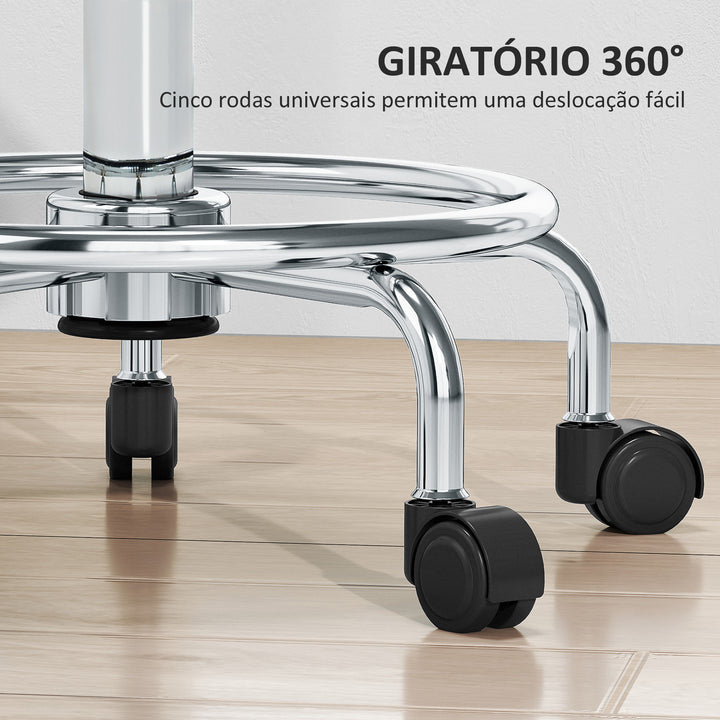 Banco Giratório Banco com Rodas Altura Regulável 50-66 cm Assento Estofado em Imitação de Couro Descanso para os Pés para Salões e Oficinas 34x34x50-66 cm Cinzento