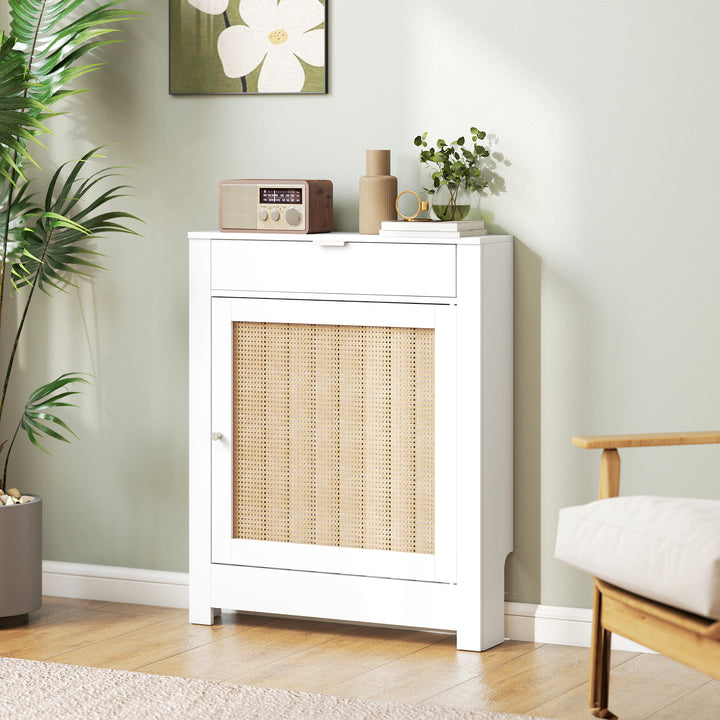 Cobertura para Radiador com Porta Rebatível e Vime Proteção Radiador de MDF 78x19x95,5 cm com Compartimento Desenho Boémio para Sala Quarto Branco