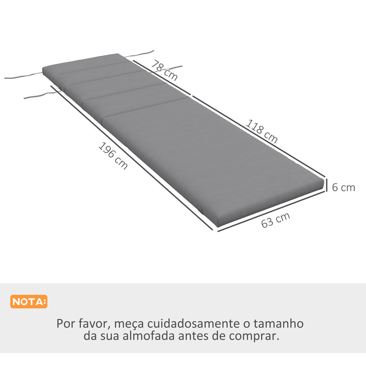 Almofada para Espreguiçadeira 196x63x6 cm Almofada para Espreguiçadeira de Algodão com Tecido Repelente à Água Almofada de Assento e Encosto para Jardim Varanda Cinza Claro