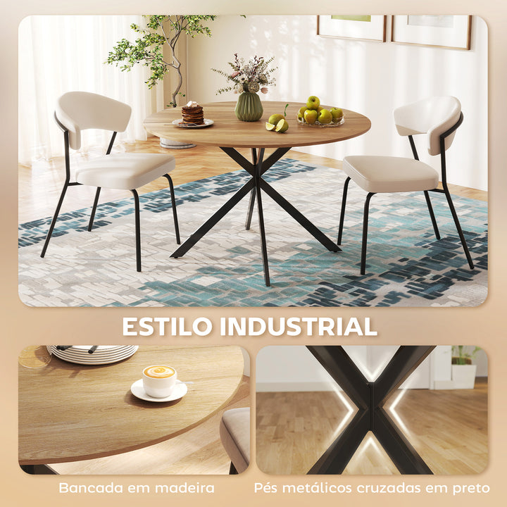 Mesa de Refeição Redonda para 4 Pessoas Mesa de Cozinha Industrial com Estrutura de Aço Ø120x75 cm Madeira