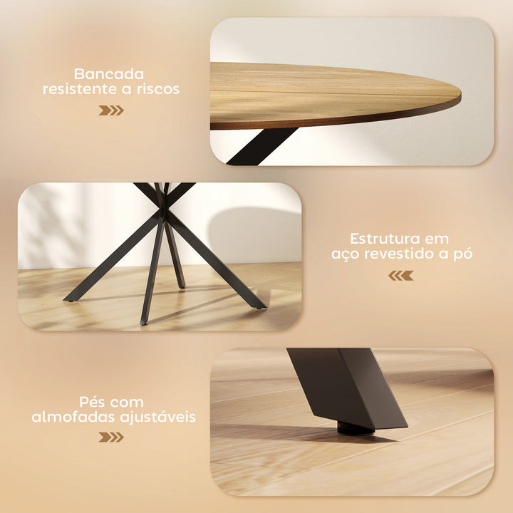 Mesa de Refeição Redonda para 4 Pessoas Mesa de Cozinha Industrial com Estrutura de Aço Ø120x75 cm Madeira