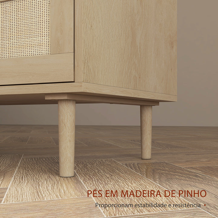 Cómoda com 6 Gavetas e Frontal de Vime Pés de Madeira Estilo Bohemio 110x40x75 cm Madeira