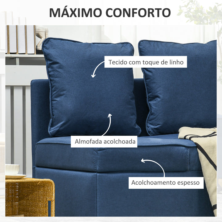 Sofá Cama 3 em 1 Sofá de 2 Lugares com Encosto Ajustável Sofá Cama Individual com Almofadas para Dormitório Sala de Estar 65x98x69 cm Azul