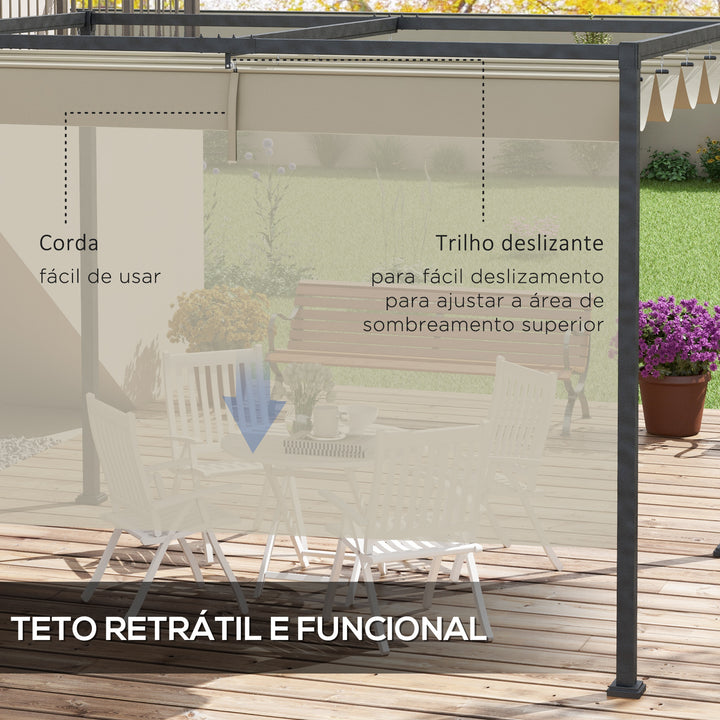 Pérgola 298x213x221 cm Pérgola de Jardim com Teto Retrátil de Poliéster com Revestimento Resistente para Celebrações Festas Casamento Creme