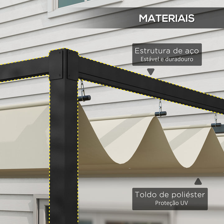 Pérgola 298x213x221 cm Pérgola de Jardim com Teto Retrátil de Poliéster com Revestimento Resistente para Celebrações Festas Casamento Creme