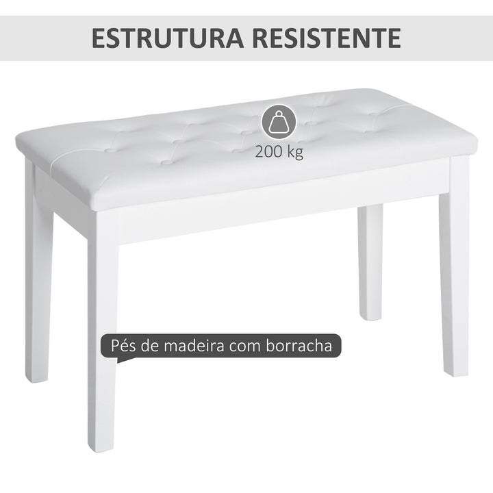 Banco de Piano Banco para Piano com Espaço de Armazenamento Assento de Couro Sintético Acolchoado Carga Máxima 200 kg 76x36x50 cm Branco