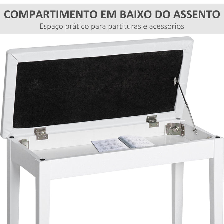 Banco de Piano Banco para Piano com Espaço de Armazenamento Assento de Couro Sintético Acolchoado Carga Máxima 200 kg 76x36x50 cm Branco