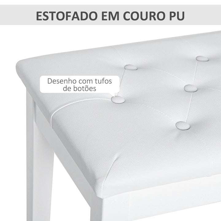 Banco de Piano Banco para Piano com Espaço de Armazenamento Assento de Couro Sintético Acolchoado Carga Máxima 200 kg 76x36x50 cm Branco