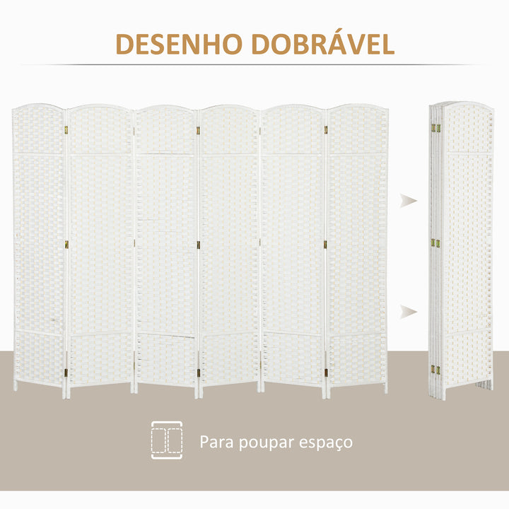 Biombo de 6 Painéis Separador de Ambientes Dobrável 240x170 cm Biombo Separador de Ambientes para Sala de Estar Dormitório Escritório Branco