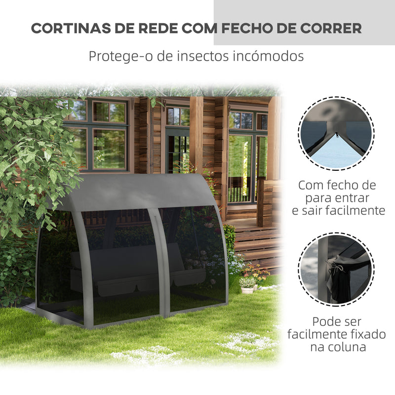 Baloiço de Jardim de 3 Lugares Convertível em Cama com Rede Mosquiteira Estrutura de Metal para Jardim Terraço Carga 300kg 240x140x197 cm Cinza Escuro