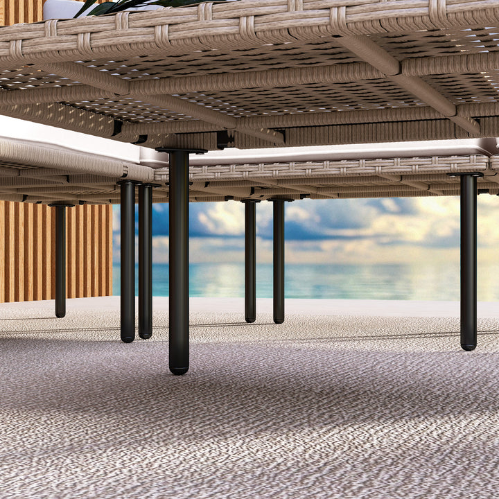 Conjunto de Jardim em Vime Sintético Conjunto de Móveis de Exterior com Sofá de 4 Módulos 1 Mesa de Centro e Almofadas Creme