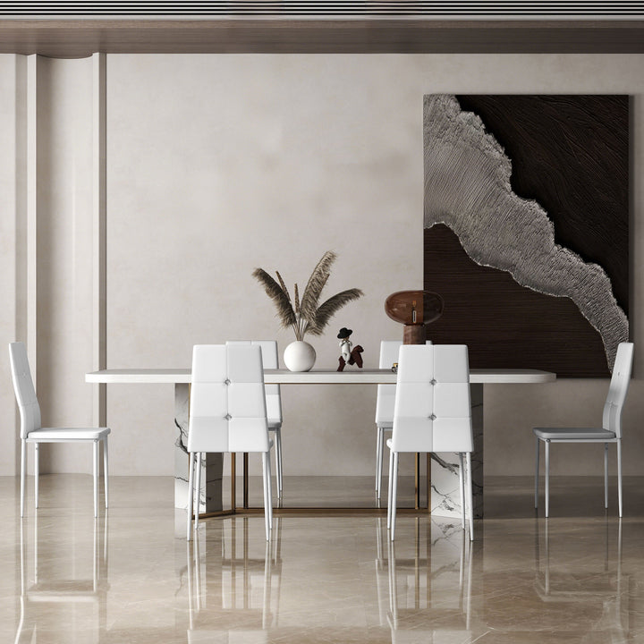 Conjunto de 6 Cadeiras de Sala de Jantar Estofadas em PU Cadeiras de Cozinha com Encosto Alto com Botões e Pernas de Aço Desenho Moderno para Sala de Estar Quarto 41x50x97 cm Branco