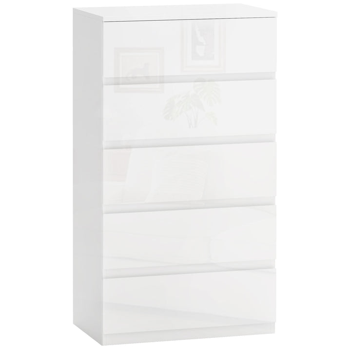 Cómoda com 5 Gavetas de Madeira Cómoda de Dormitório Cómoda Branca para Sala de Estar Estilo Moderno 55x33x100 cm Branco Brilhante