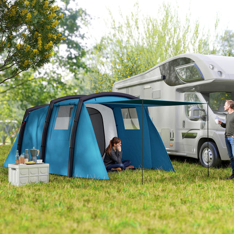 Tenda de Campismo Inflável Familiar Tipo Túnel para 3-6 Pessoas Tenda de Campismo Glamping com Vestíbulo Janelas de Malha e Bolsa de Transporte Proteção UV 50+ Impermeável para Exterior