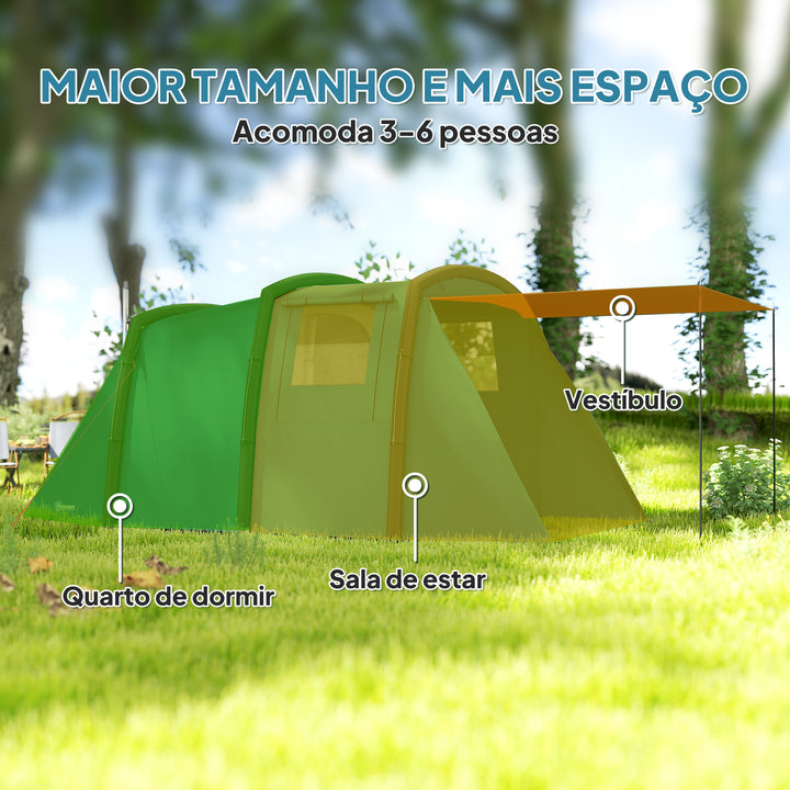 Tenda de Campismo Inflável Familiar Tipo Túnel para 3-6 Pessoas Tenda de Campismo Glamping com Vestíbulo Janelas de Malha e Bolsa de Transporte Proteção UV 50+ Impermeável para Exterior