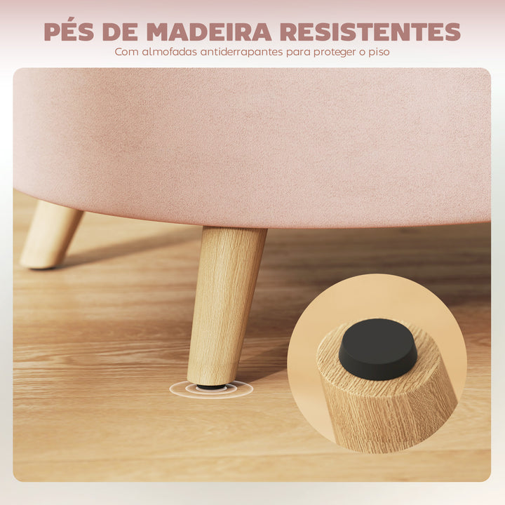 Otomano Puff Estofado em Veludo Acolchoado Banco de Armazenamento com Tampa Removível e Pés de Madeira para Dormitórios Sala de Estar Corredor 71x51,5x42 cm Rosa