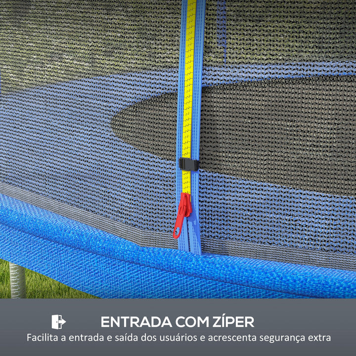 Rede de Segurança para Trampolim Ø305 cm Rede de Substituição de Trampolins para Exterior e Porta com Fecho de Correr para 6 Postes Azul